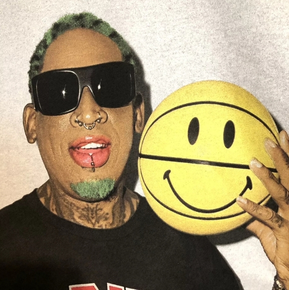 New Dennis Rodman Market Tattoos Double Sided Basketball Smiley Black Shirt 2XL - Picture 6 of 12